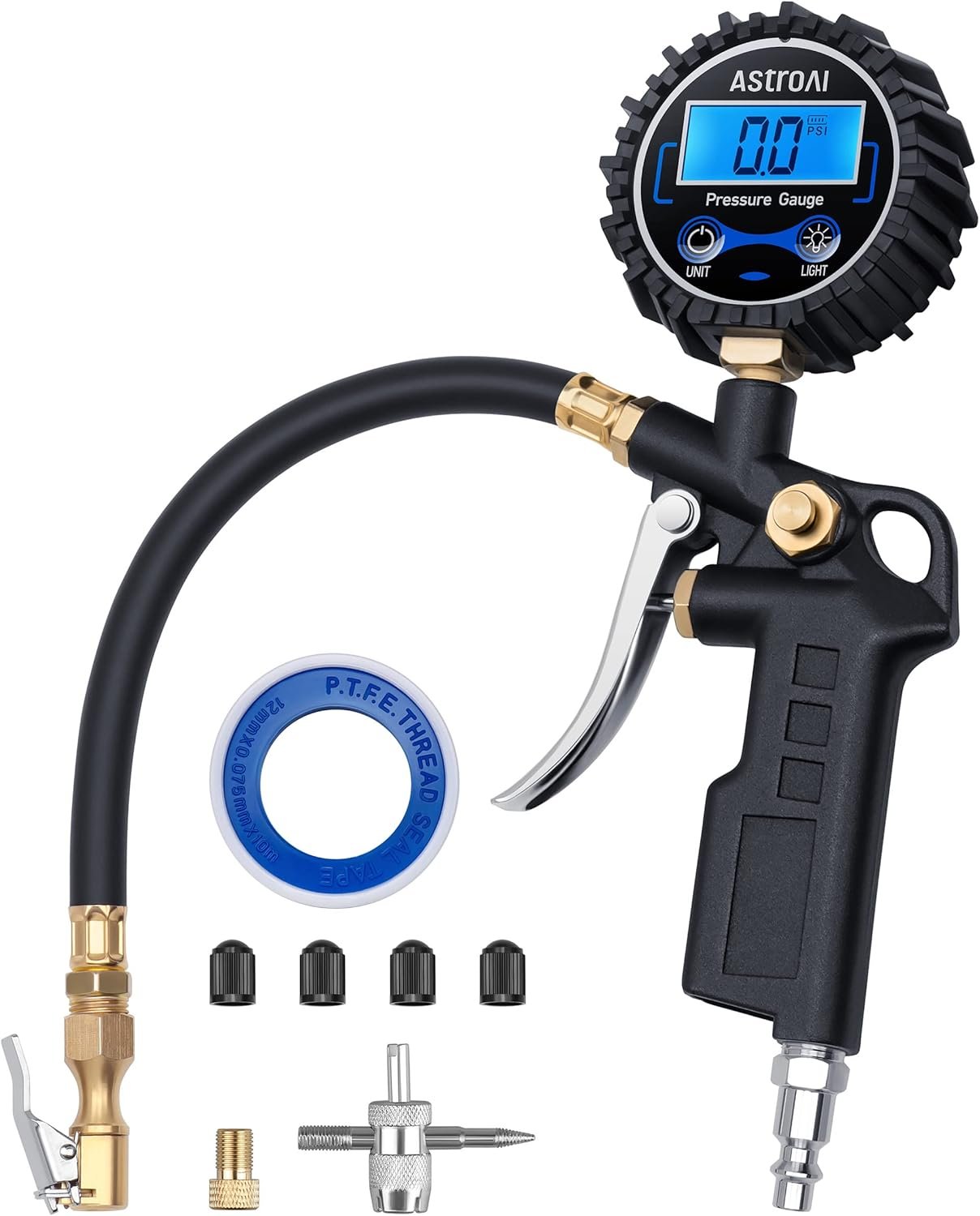 Digital Tire Pressure Gauge with Inflator – 3–250 PSI Heavy-Duty Air Chuck with Quick Connect, 0.1 PSI Resolution