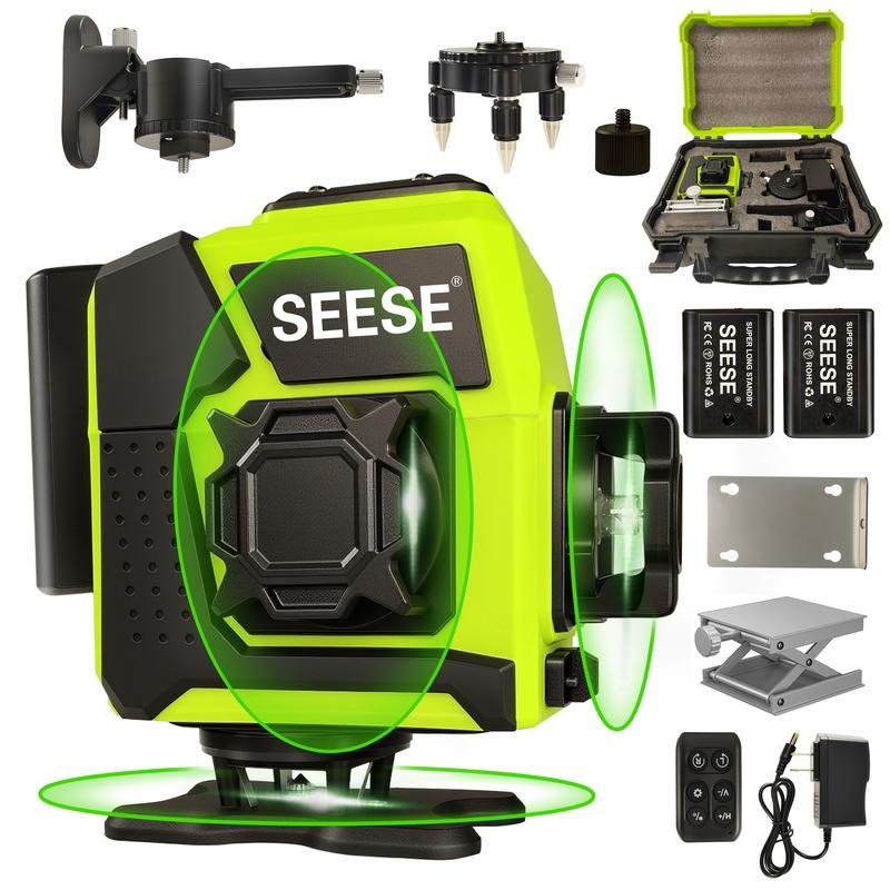 12-Line Green Laser Level – 3x360° Self-Leveling Laser with Remote Control, Dual Batteries & Full Accessories for Home Improvement