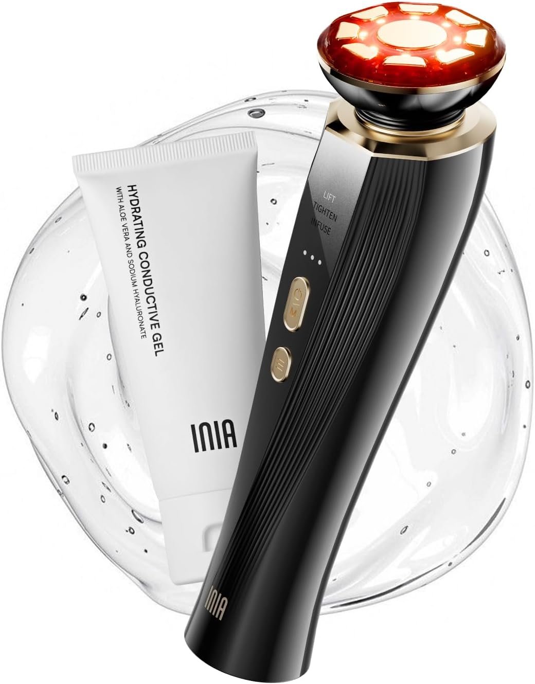 3-in-1 Red Light Therapy Device for Face & Neck – Beauty Skincare Tool for Puffiness Reduction & Skin Firming, Black