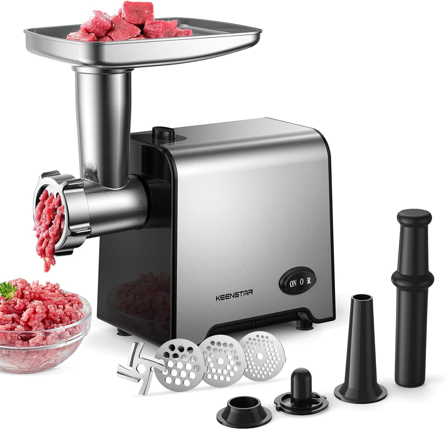 Electric Meat Grinder, Sausage Stuffer Maker 450W(3000W Max) Food Grinder with Blade & 3 Plates, Sausage Stuffer Tubes & Kubbe Kit, Stainless Steel Heavy Duty Meat Mincer Machine for Home Kitchen Use