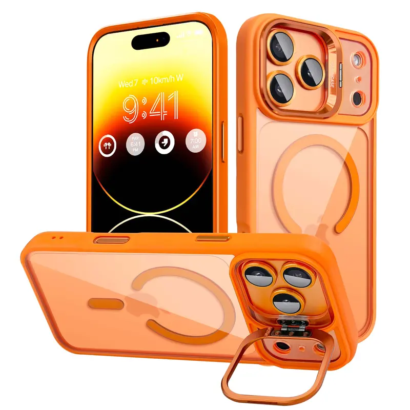 MagSafe Case for iPhone 17 Pro Max/16–12 Pro, Shockproof with Camera Lens Protection & Stand