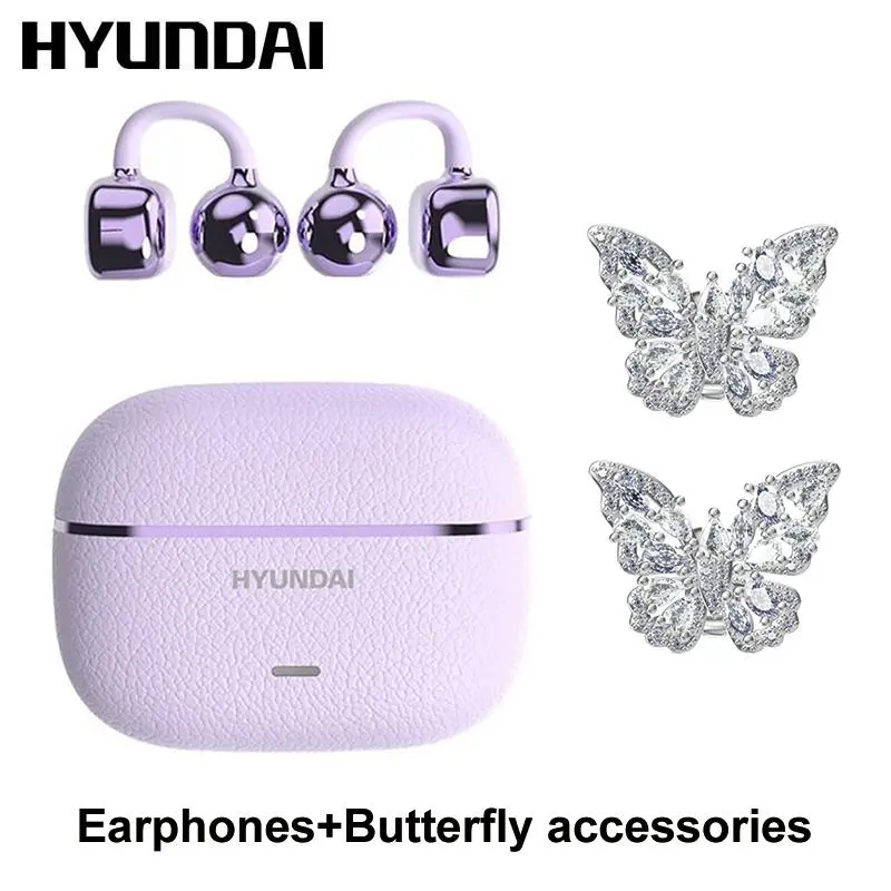HYUNDAI C03 Clip-On Bluetooth Earbuds, Wireless Headphones with Bluetooth 6.0, Low Power Stable Connection, IPX5 Waterproof for Workout and Calls