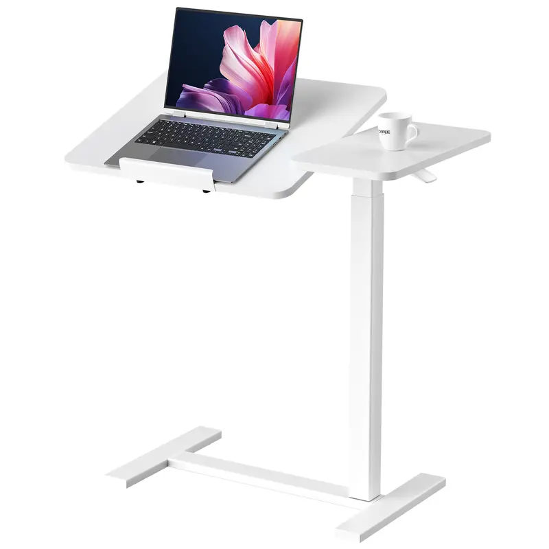 Adjustable Overbed Table on Wheels, Rolling Laptop Desk with Tilt Top, Mobile Bedside Workstation for Home and Hospital Use