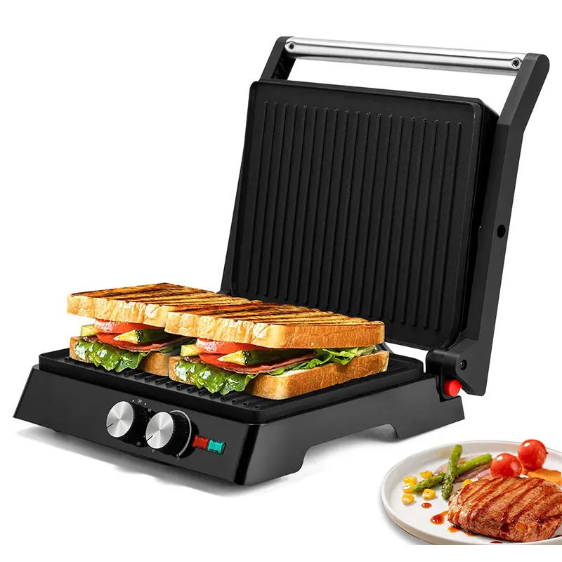 Multi-Function Sandwich Maker & Indoor Grill, Nonstick Panini Press with Grease Tray, Electric Griddle for Toast, Panini & More