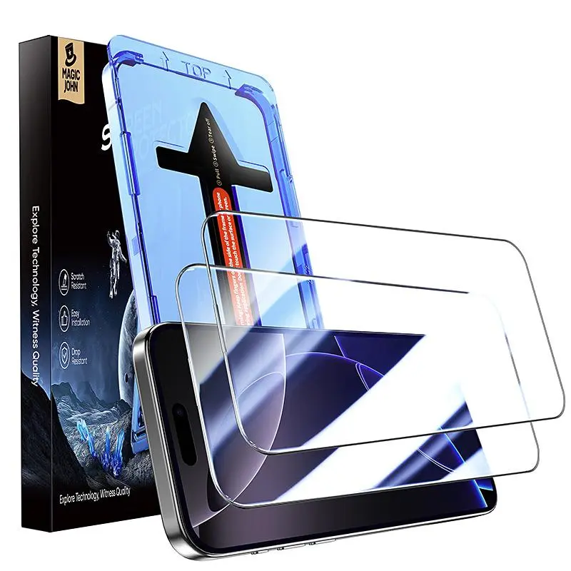 MagicJohn Screen Protector for iPhone Series, Privacy (28°) & Clear 4K HD Options, Auto Dust Removal, Bubble-Free Installation 2-Pack