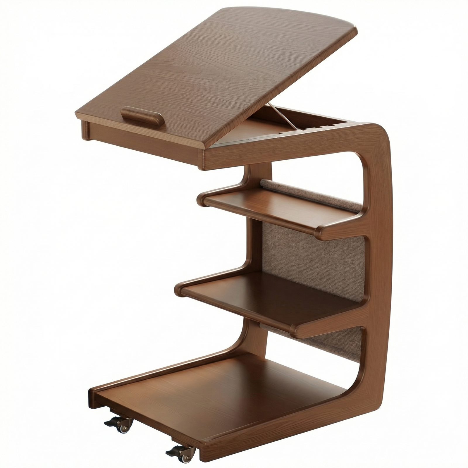 Rolling Side Table with Wheels, Solid Wood Mobile Sofa Table, Adjustable Height End Table for Living Room & Bedroom