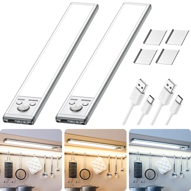 Under Cabinet Lights with Motion Sensor, 1500mAh USB Rechargeable LED Light, Magnetic Installation, Dimmable for Kitchen, Closet & Stairs